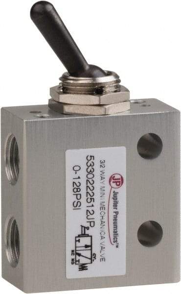 PRO-SOURCE - 1/8" NPT 3 Way, 2 Position Mini Mechanical Valve - 0.298 CV Rate, 7 CFM, 127.98 Max psi, Toggle/Manual Actuator - Industrial Tool & Supply