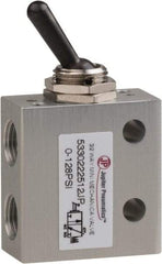 PRO-SOURCE - 1/8" NPT 3 Way, 2 Position Mini Mechanical Valve - 0.298 CV Rate, 7 CFM, 127.98 Max psi, Toggle/Manual Actuator - Industrial Tool & Supply