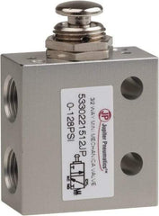 PRO-SOURCE - 1/8" NPT 3 Way, 2 Position Mini Mechanical Valve - 0.298 CV Rate, 7 CFM, 127.98 Max psi, Palm Button/Spring Actuator - Industrial Tool & Supply