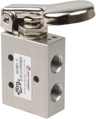 PRO-SOURCE - 1/8" NPT 5 Way, 2 Position Mini Mechanical Valve - 0.34 CV Rate, 9 CFM, 127.98 Max psi, Finger Button/Spring Actuator - Industrial Tool & Supply