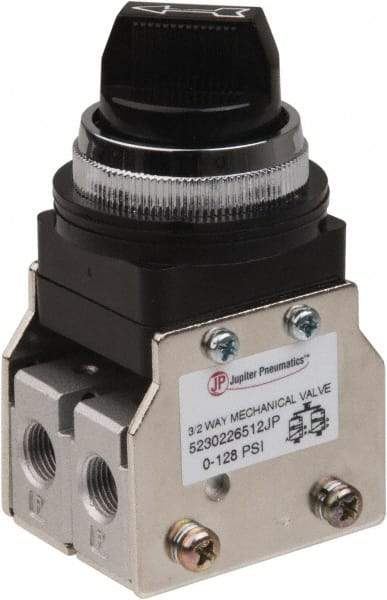 Value Collection - 1/8" NPT Mechanically Operated Air Valve - 3 Way, 2 Position, Two Stack Selector/Manual, 0.76 CV Rate & 127.98 Max psi - Industrial Tool & Supply