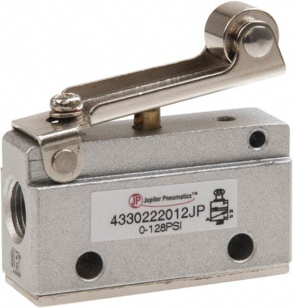 PRO-SOURCE - 1/8" NPT Mechanically Operated Air Valve - 3 Way, 2 Position, Roller Lever/Spring, 0.1 CV Rate & 127.98 Max psi - Industrial Tool & Supply