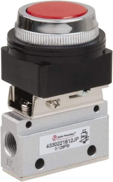 PRO-SOURCE - 1/8" NPT Mechanically Operated Air Valve - 3 Way, 2 Position, Flush Palm Button/Spring, 0.1 CV Rate & 127.98 Max psi - Industrial Tool & Supply