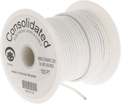 Made in USA - 16 AWG, 26 Strand, 100' OAL, Tinned Copper Hook Up Wire - White PVC Jacket, 0.117" Diam - Industrial Tool & Supply