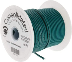 Made in USA - 16 AWG, 26 Strand, 100' OAL, Tinned Copper Hook Up Wire - Green PVC Jacket, 0.117" Diam - Industrial Tool & Supply