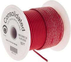 Made in USA - 16 AWG, 26 Strand, 100' OAL, Tinned Copper Hook Up Wire - Red PVC Jacket, 0.117" Diam - Industrial Tool & Supply