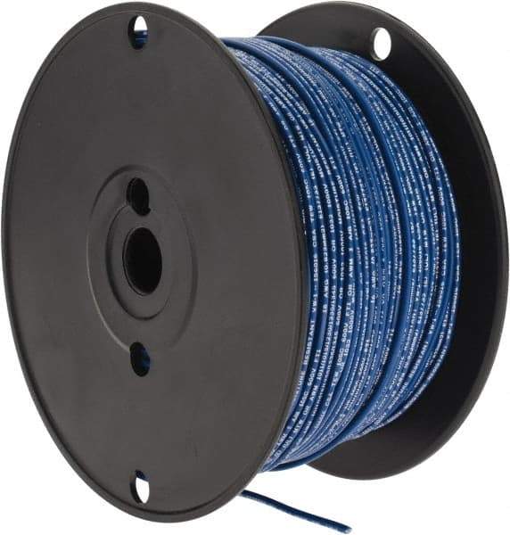 Made in USA - 18 AWG, 16 Strand, 500' OAL, Tinned Copper Hook Up Wire - Blue PVC Jacket, 0.106" Diam - Industrial Tool & Supply