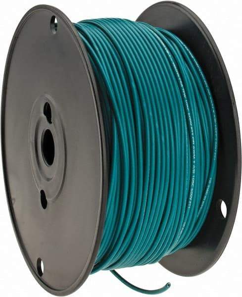 Made in USA - 18 AWG, 16 Strand, 500' OAL, Tinned Copper Hook Up Wire - Green PVC Jacket, 0.106" Diam - Industrial Tool & Supply