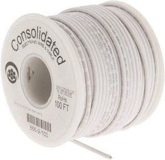 Made in USA - 22 AWG, 7 Strand, 100' OAL, Tinned Copper Hook Up Wire - White PVC Jacket, 0.091" Diam - Industrial Tool & Supply