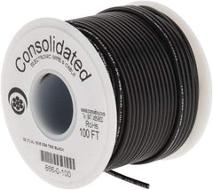 Made in USA - 22 AWG, 7 Strand, 100' OAL, Tinned Copper Hook Up Wire - Black PVC Jacket, 0.091" Diam - Industrial Tool & Supply