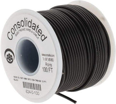 Made in USA - 16 AWG, 26 Strand, 100' OAL, Tinned Copper Hook Up Wire - Black PVC Jacket, 0.092" Diam - Industrial Tool & Supply