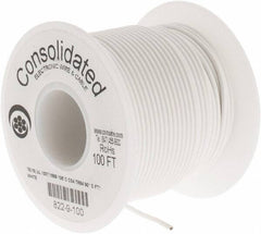 Made in USA - 18 AWG, 16 Strand, 100' OAL, Tinned Copper Hook Up Wire - White PVC Jacket, 0.08" Diam - Industrial Tool & Supply