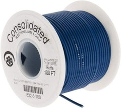 Made in USA - 18 AWG, 16 Strand, 100' OAL, Tinned Copper Hook Up Wire - Blue PVC Jacket, 0.08" Diam - Industrial Tool & Supply