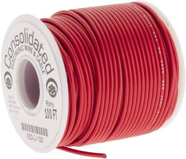 Made in USA - 20 AWG, 10 Strand, 100' OAL, Tinned Copper Hook Up Wire - Red PVC Jacket, 0.07" Diam - Industrial Tool & Supply