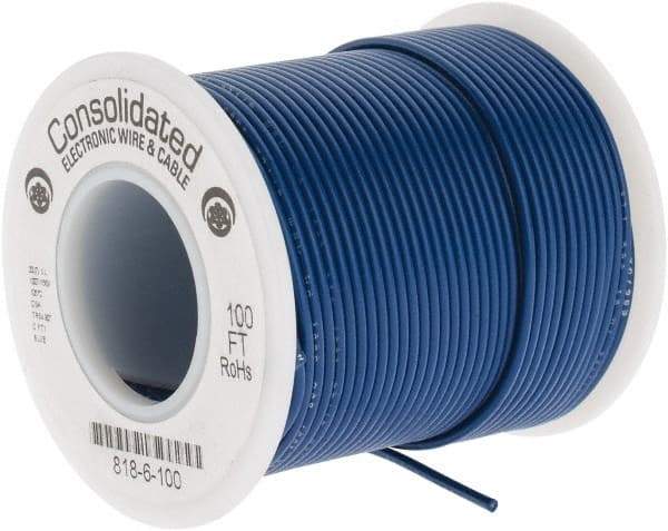 Made in USA - 22 AWG, 7 Strand, 100' OAL, Tinned Copper Hook Up Wire - Blue PVC Jacket, 0.062" Diam - Industrial Tool & Supply