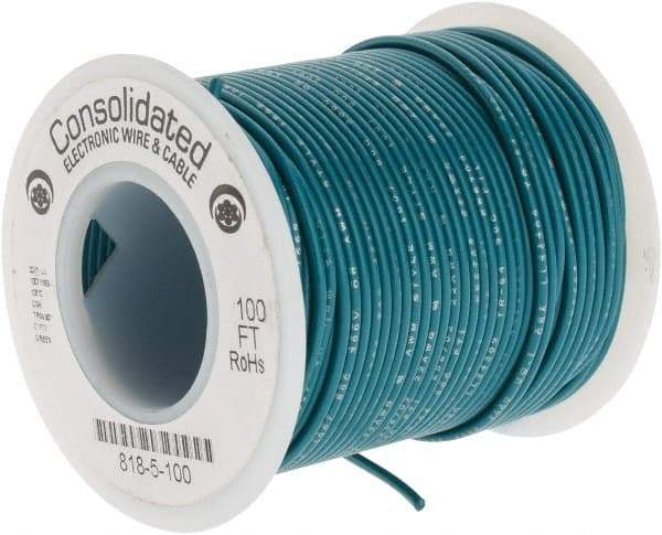 Made in USA - 22 AWG, 7 Strand, 100' OAL, Tinned Copper Hook Up Wire - Green PVC Jacket, 0.062" Diam - Industrial Tool & Supply