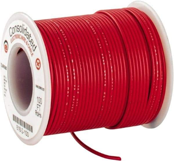 Made in USA - 22 AWG, 7 Strand, 100' OAL, Tinned Copper Hook Up Wire - Red PVC Jacket, 0.062" Diam - Industrial Tool & Supply