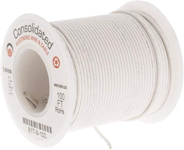 Made in USA - 24 AWG, 7 Strand, 100' OAL, Tinned Copper Hook Up Wire - White PVC Jacket, 0.056" Diam - Industrial Tool & Supply