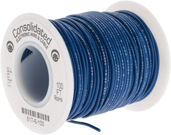 Made in USA - 24 AWG, 7 Strand, 100' OAL, Tinned Copper Hook Up Wire - Blue PVC Jacket, 0.056" Diam - Industrial Tool & Supply