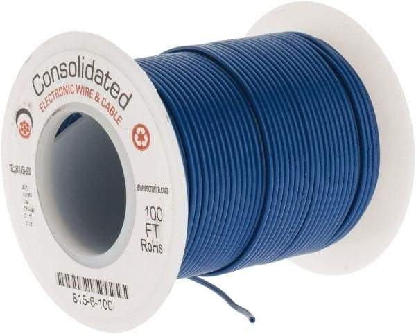 Made in USA - 26 AWG, 7 Strand, 100' OAL, Tinned Copper Hook Up Wire - Blue PVC Jacket, 0.051" Diam - Industrial Tool & Supply