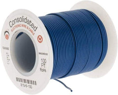 Made in USA - 26 AWG, 7 Strand, 100' OAL, Tinned Copper Hook Up Wire - Blue PVC Jacket, 0.051" Diam - Industrial Tool & Supply