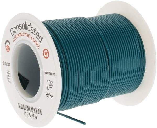 Made in USA - 26 AWG, 7 Strand, 100' OAL, Tinned Copper Hook Up Wire - Green PVC Jacket, 0.051" Diam - Industrial Tool & Supply