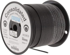 Made in USA - 12 AWG, 65 Strand, 500' OAL, Tinned Copper Hook Up Wire - Black PVC Jacket, 0.155" Diam - Industrial Tool & Supply