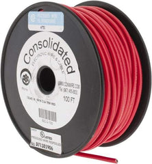 Made in USA - 12 AWG, 65 Strand, 100' OAL, Tinned Copper Hook Up Wire - Red PVC Jacket, 0.155" Diam - Industrial Tool & Supply