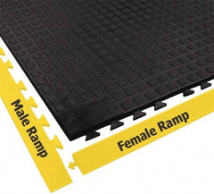 Wearwell - 3' Long x 1' Wide x 5/8" Thick, Anti-Fatigue Modular Matting Tiles - Male & Female, 4 Interlocking Sides, Black, For Dry Areas, Series 502 - Industrial Tool & Supply