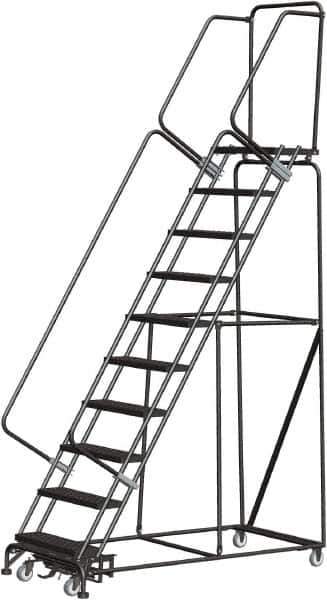Ballymore - 133" 10 Step Rolling Warehouse Ladder - Lock Step Rolling Safety Ladder, 450 Lb Capacity, 100" Platform Height, 32" Base Width x 74" Base Depth, Perforated Tread - Industrial Tool & Supply