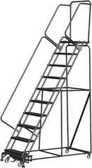 Ballymore - 133" 10 Step Rolling Warehouse Ladder - Lock Step Rolling Safety Ladder, 450 Lb Capacity, 100" Platform Height, 32" Base Width x 74" Base Depth, Perforated Tread - Industrial Tool & Supply
