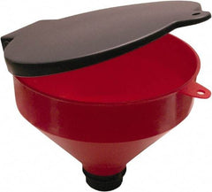 Funnel King - 8" High x 9-1/8" Diam, Polypropylene, Manual Closing Drum Funnel with Lockable Lid - 55 Gal Drum/Pail Capacity - Industrial Tool & Supply