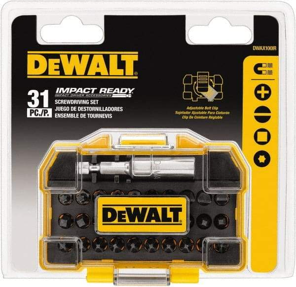 DeWALT - 31 Piece, Screwdriver Tamperproof Bit Set - #1, #2 & #3 Phillips, #1, #2 & #3 Square Recess - Industrial Tool & Supply