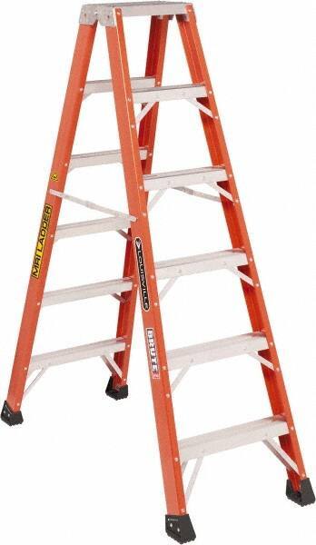 Louisville - 5 Steps, 6' High, Type IAA Rating, Fiberglass Twin Front Ladder - 375 Lb Capacity, 23" Base Width - Industrial Tool & Supply