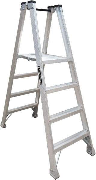 Louisville - 3 Steps, 4' High, Type IA Rating, Aluminum Platform Ladder - 300 Lb Capacity, 25-3/8" Base Width - Industrial Tool & Supply