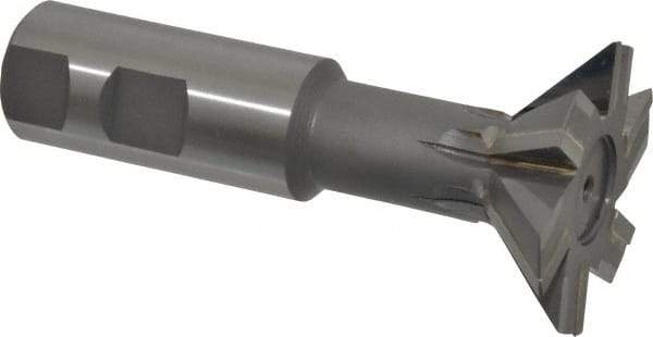 Made in USA - 2" Diam x 5/8" Width of Cut, 45° Included Angle, Carbide-Tipped Dovetail Cutter - 1" Shank Diam, 4-1/4" Overall Length, 0.02" Corner Radius, Weldon Flat, Uncoated - Industrial Tool & Supply