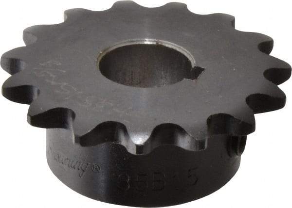 Browning - 15 Teeth, 3/8" Chain Pitch, Chain Size 35, Finished Bore Sprocket - 5/8" Bore Diam, 1.804" Pitch Diam, 1.99" Outside Diam - Industrial Tool & Supply
