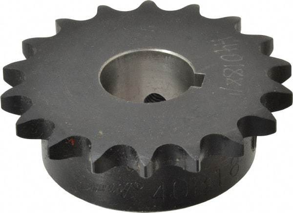 Browning - 18 Teeth, 1/2" Chain Pitch, Chain Size 40, Finished Bore Sprocket - 1" Bore Diam, 2.879" Pitch Diam, 3.14" Outside Diam - Industrial Tool & Supply