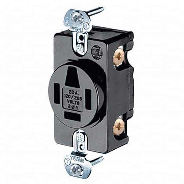Hubbell Wiring Device-Kellems - 120/208 VAC 20A NEMA 18-20R Industrial Grade Black Straight Blade Single Receptacle - Industrial Tool & Supply