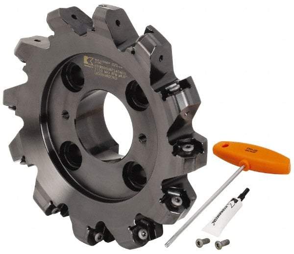 Kennametal - 8" Cut Diam, 2-1/2" Arbor Hole, 8mm Max Depth of Cut, 45° Indexable Chamfer & Angle Face Mill - 12 Inserts, HNPJ 1307... Insert, Right Hand Cut, 12 Flutes, Through Coolant, Series Dodeka Max - Industrial Tool & Supply