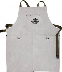 MCR Safety - 24 x 30" Flame Resistant/Retardant & Welding Bib Apron - Leather, 23 oz Material, Gray, 1 Pocket - Industrial Tool & Supply