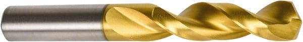 Precision Twist Drill - #16 135° Parabolic Flute High Speed Steel Screw Machine Drill Bit - TiN Finish, Right Hand Cut, 1-1/8" Flute Length, 2-3/16" OAL, Split Point, Straight Shank - Industrial Tool & Supply