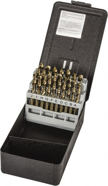 Precision Twist Drill - 135° Point, Gold Finish, Cobalt Screw Machine Length Drill Bit Set - Industrial Tool & Supply