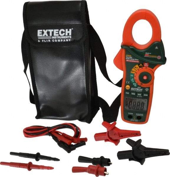 Extech - EX840, CAT IV, Digital True RMS Auto Ranging Clamp Meter with 1.7" Clamp On Jaws - 1000 VAC/VDC, 1000 AC/DC Amps, Measures Voltage, Capacitance, Continuity, Frequency, Resistance, Temperature - Industrial Tool & Supply