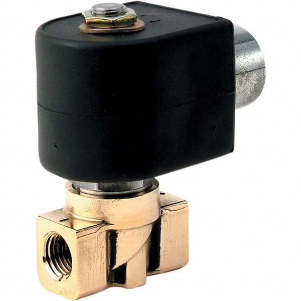 Parker - 12 VDC 1/4" NPT Port Brass Two-Way Direct Acting Solenoid Valve - Industrial Tool & Supply