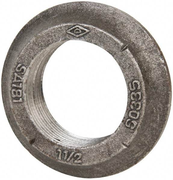 Made in USA - 1-1/2" Pipe, 3" Diam x 3/32" Thick, Tank Flange with Pilot - For Threaded Pipe, 2-1/4" Pilot Hole, 3/4" Overall Height, 2-3/8" Top Diam, Carbon Steel - Industrial Tool & Supply