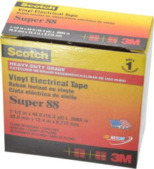 3M - 1-1/2" x 44', Black Vinyl Electrical Tape - Series 88, 8.5 mil Thick, 20 Lb./Inch Tensile Strength - Industrial Tool & Supply