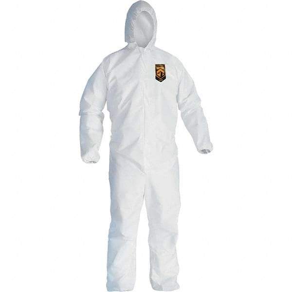 KleenGuard - Size L Film Laminate Chemical Resistant Coveralls - White, Zipper Closure, Elastic Cuffs, Elastic Ankles - Industrial Tool & Supply