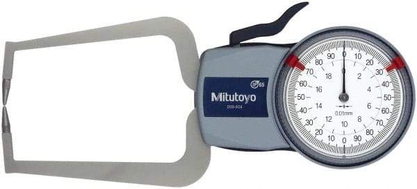 Mitutoyo - 20mm Max Measurement, 0.01mm Graduation, Outside Dial Caliper Gage - 3.3465 Inch Leg Length, 0.03mm Accuracy - Industrial Tool & Supply