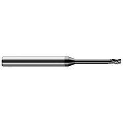 Corner Radius End Mill: 0.062″ Dia, 3/32″ LOC, 0.01″ Radius, 3 Flutes, Solid Carbide 2-1/2″ OAL, 1/8″ Shank Dia, 30 ° Helix, Amorphous Diamond Coated, Corner Radius End